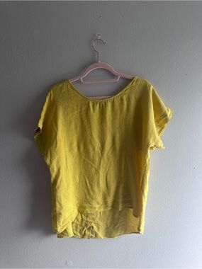 Yellow Button-Back Women's Top 100% Linen | Made in Italy
